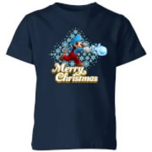 Nintendo Super Mario Mario Merry Christmas Snowball Kid's T-Shirt - Navy - 9-10 Years