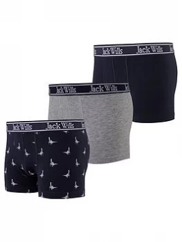 Jack Wills Boys 3 Pack Print Boxers - Navy, Size Age: 8-9 Years