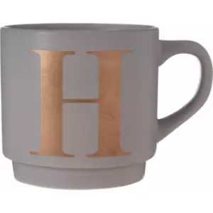 Grey H Letter Mug Ceramic Coffee Mug Tea Cup Modern Cappuccino Cups With Grey Finish And Curved Handle 450 ML w13 x d9 x h9cm - Premier Housewares