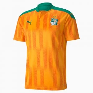 PUMA Ivory Coast Home Replica Mens Jersey, Flame Orange/Pepper Green, size Large, Clothing