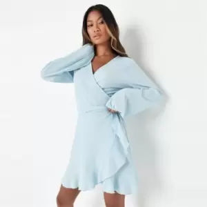 Missguided Balloon Sleeve Belted Mini Dress Crinkle - Blue