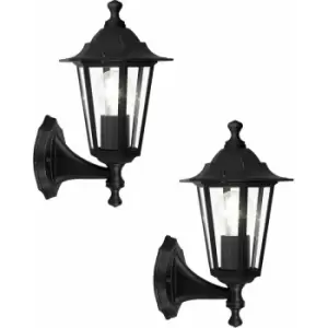 Loops - 2 pack IP44 Outdoor Wall Light Black Aluminium Lantern 1x 60W E27 Porch Lamp