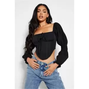 I Saw It First Black Off Shoulder Balloon Sleeve Corset Crop Top - Black