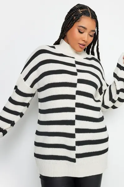 Yours Contrast Stripe Turtle Neck Jumper White