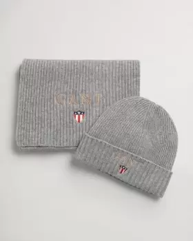 GANT Men Scarf & Beanie with Gift Box (ONE-SIZE) Grey