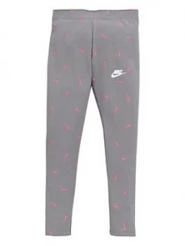 Nike Girls NSW Favorites All Over Print Leggings - Grey/Pink, Size S, Women