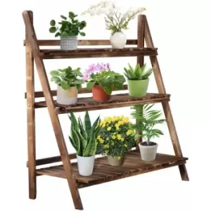 Flower Stand Plant Display 3-Tier Foldable Wood Garden Patio - Outsunny