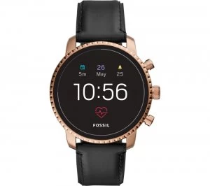 Fossil Explorist HR FTW4017 Smartwatch - Black & Rose Gold, Leather Strap, Black