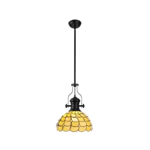 Worcester, Ceiling Pendant E27 With 30cm Tiffany Shade, Matt Black, Beige, Clear Crystal