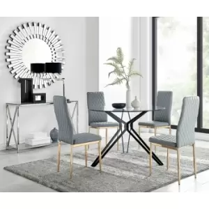 Cascina Dining Table and 4 Grey Gold Leg Milan Chairs - Elephant Grey