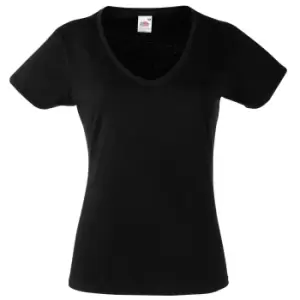 Fruit Of The Loom Ladies Lady-Fit Valueweight V-Neck Short Sleeve T-Shirt (M) (Black)