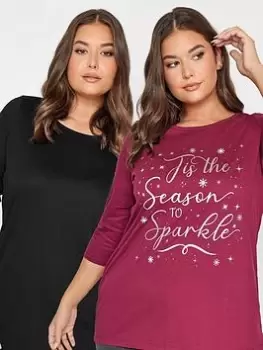 Yours 2 Pack Ls Novelty Tis The Season/ Black, Size 20, Women