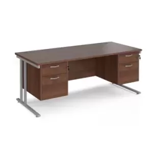 Office Desk Rectangular Desk 1800mm With Double Pedestal Walnut Top With Silver Frame 800mm Depth Maestro 25 MC18P22SW