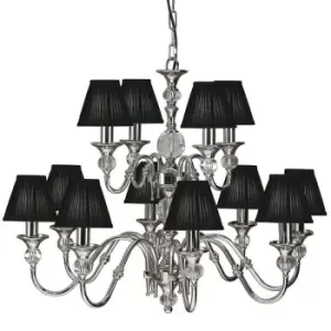 Diana Ceiling Pendant Chandelier Bright Nickel & Black Pleat Shade 12 Lamp Light