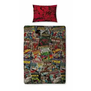 Marvel Reversible Comic Duvet Cover Set (Single) (Red/Black/Green)