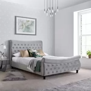 Oxford Grey Velvet Chesterfield Sleigh Bed Kingsize