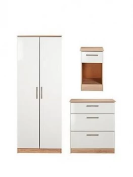 Swift Montreal Gloss 3 Piece Ready Assembled Package ; 2-Door Wardrobe, 3-Drawer Chest And Bedside Table