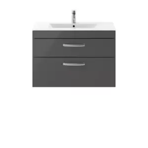 Nuie Athena 800 Wall Hung 2-drawer Vanity & Minimalist Basin - Gloss Grey