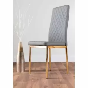 Furniture Box 4 x Milan Modern Stylish Gold Hatched Diamond Faux Leather Dining Chairs Seats Grey