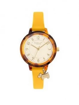 Radley Silver Sunray And Tortoise Shell With Dog Charm Dial Orange Strap Ladies Watch