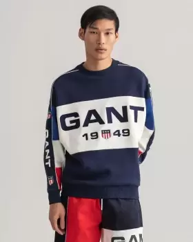 GANT Men Retro Shield Colorblock Crew Neck Sweatshirt (XXL) Blue