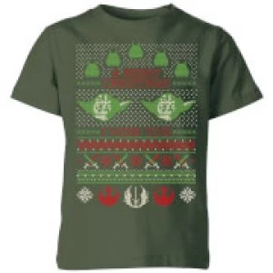 Star Wars Merry Christmas I Wish You Knit Kids Christmas T-Shirt - Forest Green - 7-8 Years