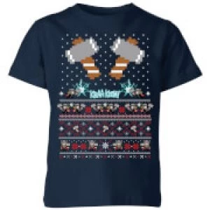 Marvel Avengers Thor Pixel Art Kids Christmas T-Shirt - Navy - 11-12 Years