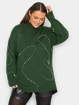 Yours Embellished Batwing Sleeve Jumper - Green , Green, Size 18-20, Women