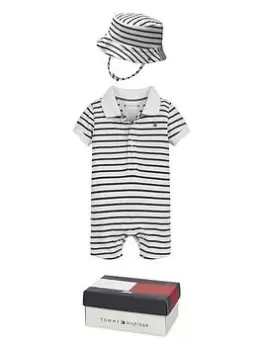 Tommy Hilfiger Baby Boys Striped Shortall Giftpack - White/navy, White/Navy, Size 0-3 Months