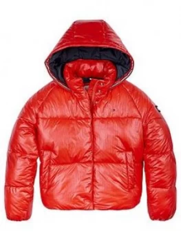 Tommy Hilfiger Girls Metallic Padded Hooded Jacket - Red