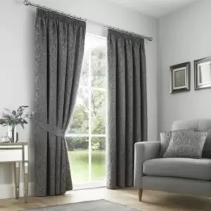 Lamina Jacquard Weave Pencil Pleat Lined Curtains, Slate, 46 x 54" - Curtina