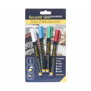 Securit Small Chalk Markers Pack of 4 Classic, Classic Colours