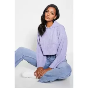 I Saw It First Recycled Collar Oversized Cosy Knit Cropped Jumper - Purple