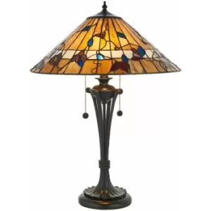 Loops - Tiffany Glass Table Lamp Light Dark Bronze & Rich Colours Floral Shade i00175