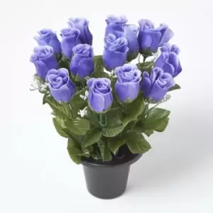 Homescapes - Artificial Violet Rosebuds with Gypsophila in Grave Vase - Blue Violet