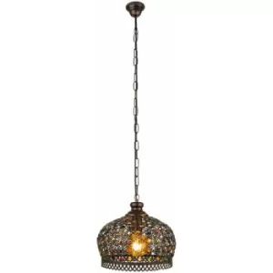 Hanging Ceiling Pendant Light Antique Copper & Coloured Glass 1 x 60W E27 Bulb