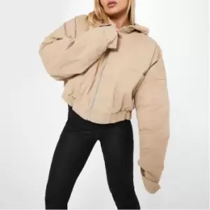 I Saw It First Plus Size Hooded Crop Bomber Jacket - Grey