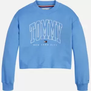 Tommy Hilfiger Girls Bold Varsity Cropped Crew Sweatshirt - Blue Crush - 7 Years