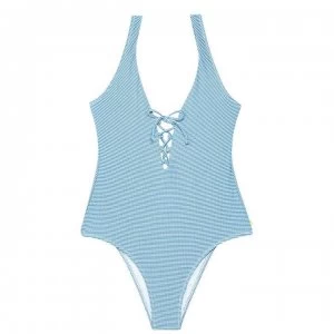 Jack Wills Durleston Tie Front Swimsuit - Blue Check