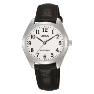 Ladies Easy Reader Silver Case Black Leather Strap Watch