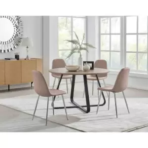 Furniture Box Santorini Brown Round Dining Table and 4 Cappuccino Corona Silver Leg Chairs