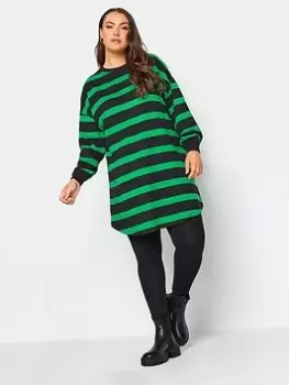 Yours Oversized Long Sleeve Throw On Stripe Dress - Green/Black, Blue, Size 20, Women