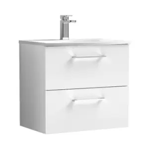 Nuie Arno Gloss White 600mm Wall Hung 2 Drawer Vanity Unit with 30mm Curved Profile Basin - ARN124G - Gloss White