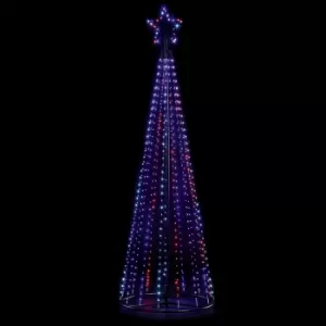 Premier Decorations 1.4M Black Pin Wire Pyramid Tree With Top Star 332 Rainbow LED