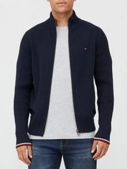 Tommy Hilfiger Bold Structure Zip Through Knitted Jumper - Navy