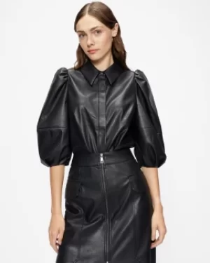 Balloon Sleeve Pleather Shirt