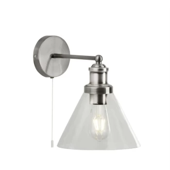 Searchlight Pyramid - 1 Light Wall Satin Silver, Glass Shade, E27