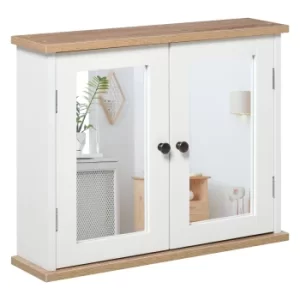 kleankin Bathroom Mirror Cabinet Wall Mounted Storage Cupboard with Double Door and Adjustable Shelf, White