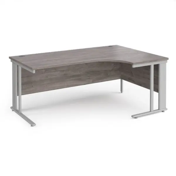 Maestro 25 right hand ergonomic desk 1800mm wide - silver cable managed leg frame, grey oak top