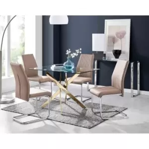 Furniture Box Leonardo 4 Gold Dining Table and 4 Cappuccino Lorenzo Chairs